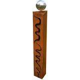 Gartendekoshop24 - Gartendeko, Rost, Rostsäule, 100 cm, mit Edelstahlkugel, Outdoor. Handgefertigte Gartensäule, dreieckig. Skulptur, aus Edelrost. Rostsäule als Gartendeko für draußen.