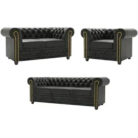 s-style möbel SITZGARNITUR mit Schlaffunktion 3+2+1 Chesterfield Flux Anthrazit Microfaser Vintageoptik