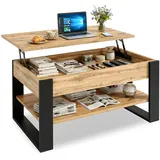 CraftPAK Couchtisch höhenverstellbar mit Stauraum - Couchtische - Wohnzimmertisch klappbar - höhenverstellbarer Coffee Table - Wohnzimmer Tisch Holz Braun