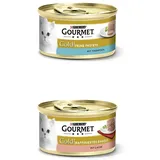 PURINA GOURMET Gold Katzenfutter nass 24er Mix-Pack, Pastete mit Thunfisch und Ragout Lachs, (2 x 12 x 85g)