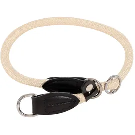 LIONTO Hundehalsband aus strapazierfähigem Nylon für Hundetraining, Länge 65 cm, 1 cm Dicke, Zugstopp Halsband für Hunde, Lederimitat mit Metallring & Anpassung durch stufenlosen Schieber, beige