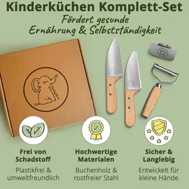 kibbidea Kindermesser Set 7-tlg. Edelstahl mit Buchenholzgriffen