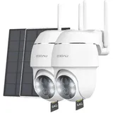 COOAU Überwachungskamera 2 Stück 3MP HD Überwachungskamera Aussen Solar mit 64GB Speicher (Aussen, Außenbereich, außen, Outdoor, 2K PTZ 355°/90° Kabellos Überwachungskamera Außen Akku, 2.4GHz WLAN IP Kamera mit Smart Bewegungsmelder Farb-Nachtsicht, Smart PIR-Erkennung Customize Alert Zone 2-Wege-Audio) weiß