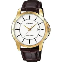 Casio Herren Analog Quarz Uhr mit Leder Armband MTP-V004G-7