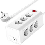 HITRENDS 18 in 1 Tischsteckdose USB C, Steckdosenleiste 12-Fach mit Schalter und 4 USB, Verteilersteckdose, Wandmontage/Tischmontage, Schuko Steckerleiste USB für Zuhause/Büro/Schreibtisch, Weiß