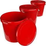 FixedByU Eimer mit Deckel 10 Liter In Rot | 3 Stück