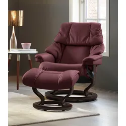 Relaxsessel STRESSLESS "Reno", rot (bordeaux batick), B:88cm H:98cm T:78cm, Leder BATICK: BATICK ist ein leicht korrigiertes, durchgefärbtes und genarbtes Möbelleder, bei dem die meisten Unebenheiten und Spuren in der Regel entfernt wurden., Leder PALOMA: PALOMA ist ein durchgefärbtes Semianilin-Möbelleder mit natürlicher Narbung., ROHLEDER Stoff Q2 FARON: Ein fester zuverlässiger Bouclu00e9 mit einem strukturierten Aussehen und einer komfortablen Oberfläche (100% Polyester im Flor, Grundgewebe: 50% Polyester, 50% Polyacryl), Microfaser DINAMICA (88% Polyester, 12% Polyurethan), Sessel, mit Classic Base, Größe S, M & L, Gestell Braun