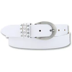 Ledergürtel BERND GÖTZ, Damen, Gr. 80, weiß, Rindsleder, unifarben, casual, Gürtel, mit Strass-Elementen