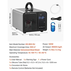 Vevor Ozongenerator 36000mg/h türkis