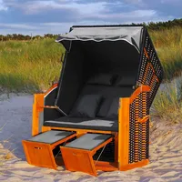 Swing & Harmonie LED - Strandkorb XXL - 118cm inkl. Abdeckcover Luxus Volllieger mit Solarmodul Ostsee Sonneninsel Rattan Möbel Polyrattan (anthrazit)