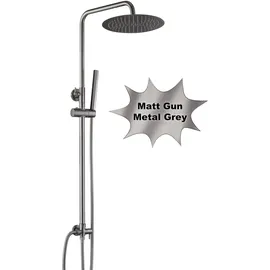Görbach JOHO Edelstahl Duschset ohne Armatur, Regendusche Duschsystem mit Duschkopf, Duschstange, Duschschlauch, Kopfbrause D25cm Gunmetal Grau