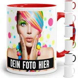 Fototasse selbst individuell gestalten/Personalisiert mit Foto oder Bild Bedrucken/Tasse in verschiedenen Farben aus Keramik (Rot)