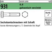 Hörger & Geßler DIN 931/ISO 4014 Sechskant-Schaftschraube M8x120 Stahl