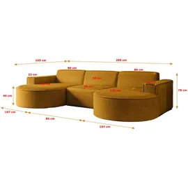 altdecor Ecksofa in U-Form Corner Sofa Bett Eckcouch Couch L-Form Wohnlandschaft Cauchsofa MARI-U1-299x165x78 cm Senfgelb