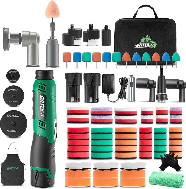 BATOCA S6 Mini Akku-Poliermaschine, Profi-Set für Fahrzeugaufbereitung und Lackpflege, 12 V Auto-Poliermaschine, DA- und RO-Poliermaschine, Schwabbel-Polierer für Motorräder, 1000-5000 U/min & 4200-21000 U/min