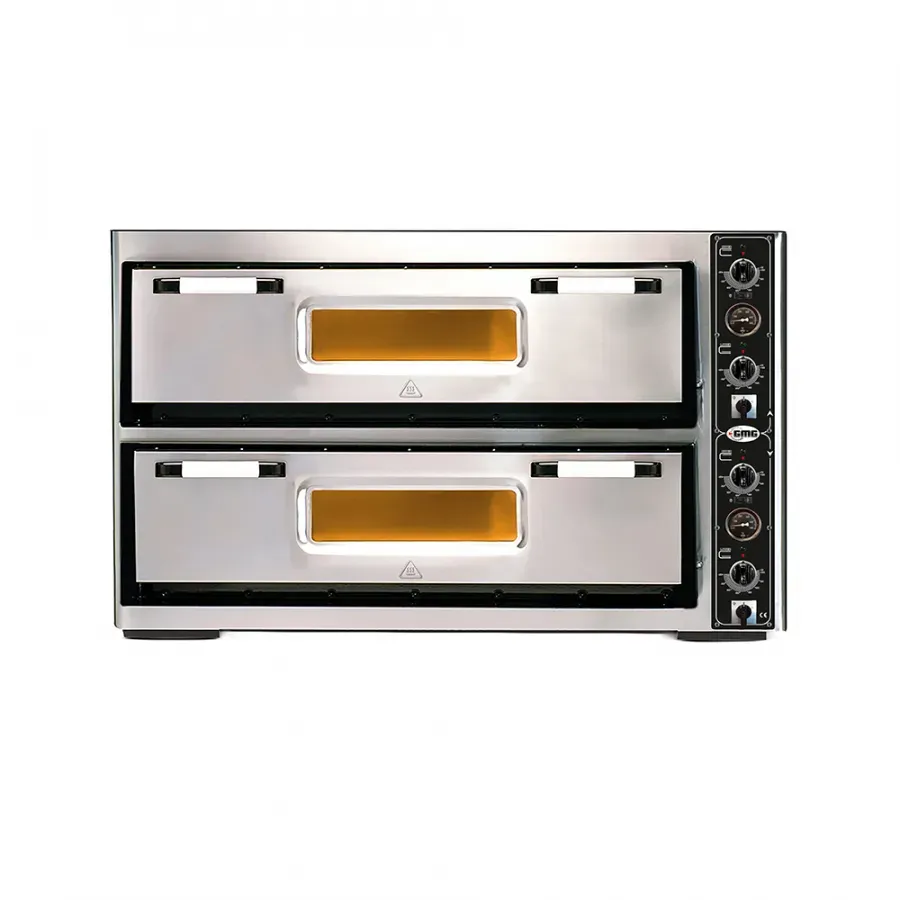 Pizzaofen mit Thermometer | 9+9x Ø30cm | 16 kW | 400V Edelstahl 2 Backkammern