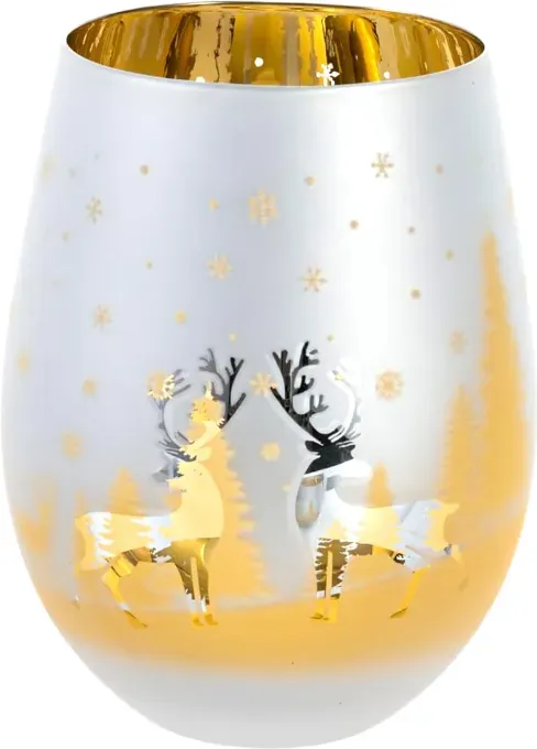 MyGift Weihnachts-Weingläser ohne Stiel, Messing-Ton, 414 ml, 4er-Set, Frost-Schnee-Design