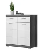 inn.furn Schuhschrank weiß Hochglanz Rauchsilber grau Flur Kommode 90 x 96 cm,