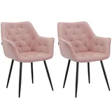 loft24 Stuhl Simu (Set, 2 St), Esszimmerstuhl mit Armlehne, Polsterstuhl, Armlehnstuhl, Samtoptik rosa