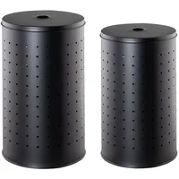 Home4You Wäschesammler-Set 2-teilig - Schwarz - Edelstahl - 37 Liter - 54 Liter