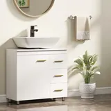 Homcom Waschbeckenunterschrank Unterschrank mit Tür 3 Schubladen Griffen Badezimmerschrank Waschtischunterschrank Badschrank für Badezimmer 70 x 30 x 65 cm Weiß