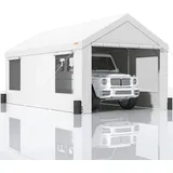 Vevor Carport, 3 x 6 x 2,8 m, robuste große Autoüberdachung, Garagenüberdachung für den Außenbereich mit abnehmbaren Seitenwänden, aufrollbaren, für Auto, LKW, Boot, Weiß
