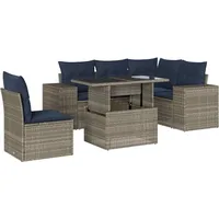 vidaXL Gartensofa-Set mit Kissen, grau, Polyrattan