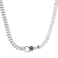 Giorgio Martello Milano Collier Panzerkette, schwarzer Achat oder Perle, Silber 925 Ketten Weiss Herren