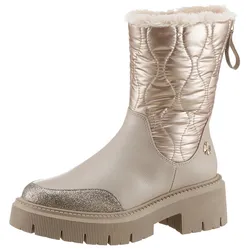 Winterboots MARCO TOZZI BY GMK "TORIA", Damen, Gr. 38, grau (taupe, goldfarben), Textil, Lederimitat, modisch, Schuhe, Blockabsatz, Plateau, Winterstiefelette mit TEX-Ausstattung