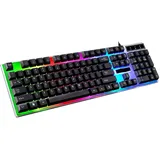 Powerwill Gaming Tastatur Kabelgebunden, LED Beleuchtete Gaming-Tastatur (Leiser Tastenanschlag) schwarz