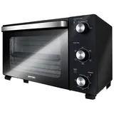 MPM Backofen Klein 28 Liter - Minibackofen 1500W mit Umluft, 5 Heizfunktionen, Ober-/Unterhitze, 90–230 °C Temperaturwahl, 60 Min Timer - inkl. Grillrost, Backblech & Entnahmegriff MPE-15/T