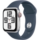 Apple Watch SE 2023 GPS + Cellular 40 mm Aluminiumgehäuse silber, Sportarmband sturmblau M/L