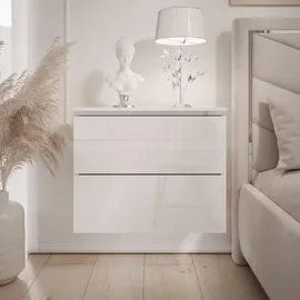 lookway Nachttisch Weiß Hochglanz, Holzwerkstoff, 50x40x37 cm, Schlafzimmer, Nachttische