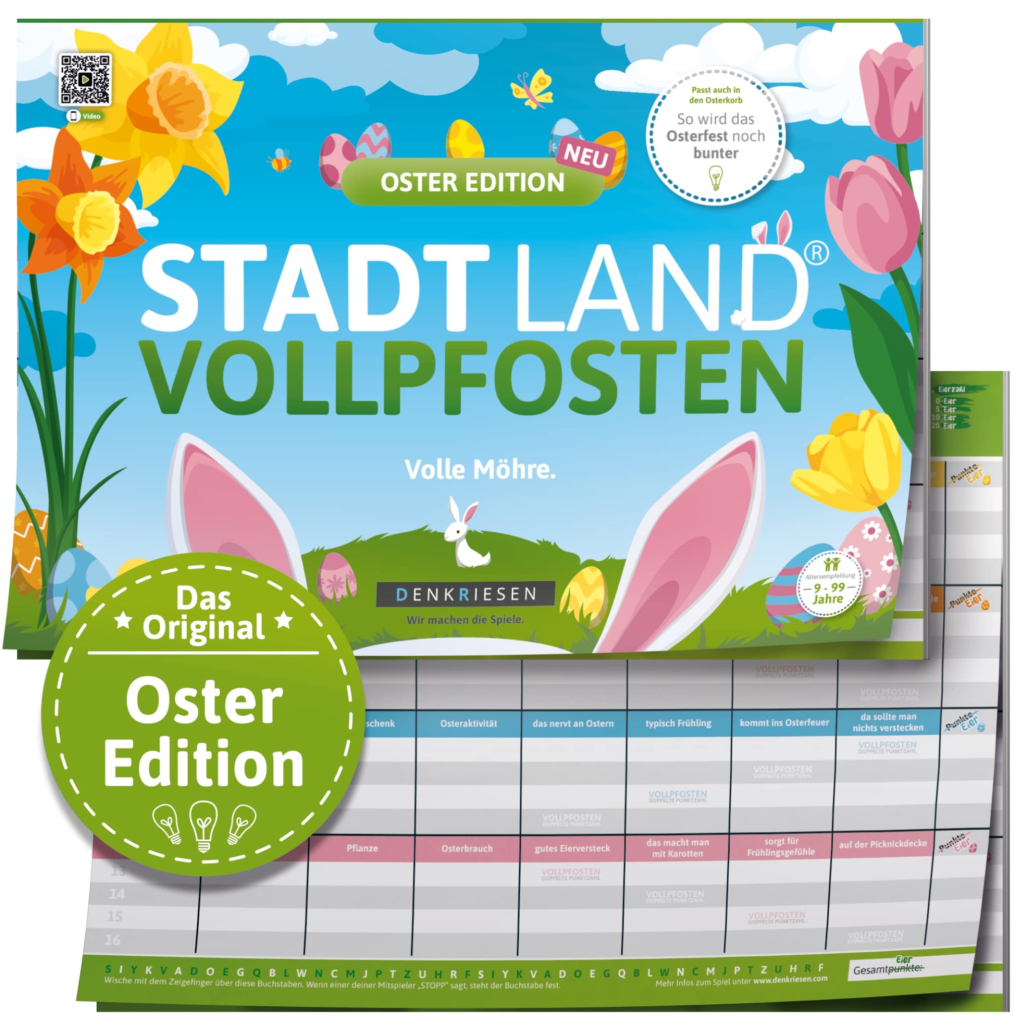 DENKRIESEN Stadt Land Vollpfosten® A4 – Oster Edition | Ab 9 Jahren | Stadt Land Fluss | Familienspiel