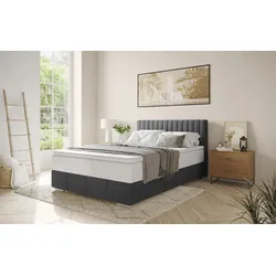 Boxbett INOSIGN "Thor mit Bettkasten, inkl. Matratze, Topseller", grau (stripes 8629 stone), B:146cm L:208cm, Komplettbetten, Boxspringbett, Topper und Zierkissen, in verschiedenen Härtegraden verfügbar