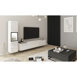 Home Affaire Wohnwand BERLIN I, Vitrine Türschlag links/rechts wechselbar, (Komplett-Set, 2-St), moderne grifflose Mediawand Breite 220 cm, Vitrine mit Verglasung weiß