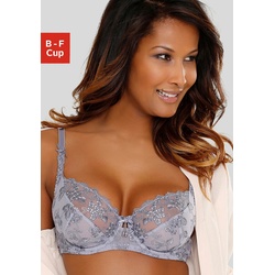 Bügel-BH LASCANA Gr. 100, Cup E, grau (silbergrau) Damen BHs BH Bügel-BH Dirndl-BH Hochzeitsdessous Hochzeitswäsche Spitzen-BH Spitzenwäsche Trachtenwäsche mit transparenter Stickerei-Spitze, Dessous