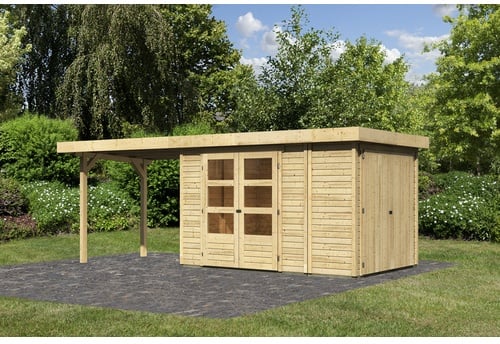 KARIBU Gartenhaus »Retola 5«, Holz, BxHxT: 574 x 211 x 217 cm (Außenmaße inkl. Dachüberstand) - beige