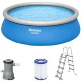 BESTWAY Fast Set Aufstellpool ⌀ 457 x 122 cm Blau inkl. Filterpumpe + Leiter