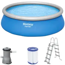 BESTWAY Fast Set Aufstellpool ⌀ 457 x 122 cm Blau inkl. Filterpumpe + Leiter