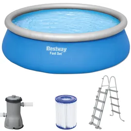 BESTWAY Fast Set Aufstellpool ⌀ 457 x 122 cm Blau inkl. Filterpumpe + Leiter