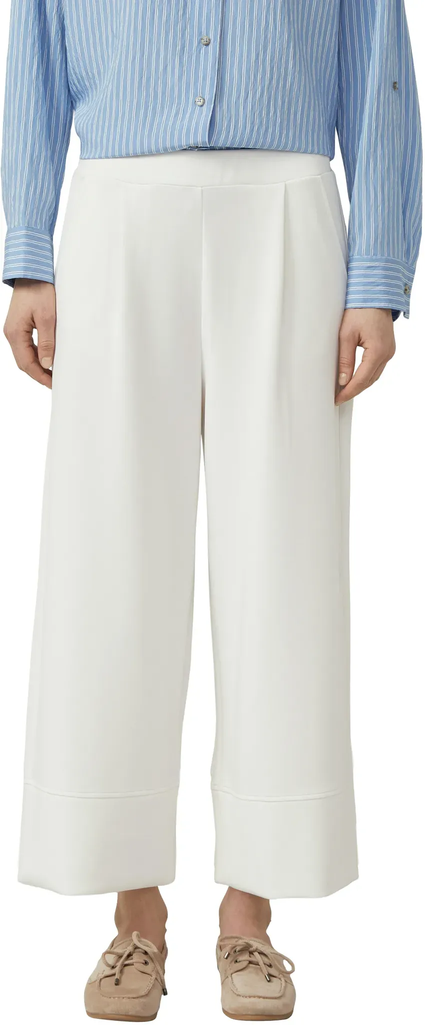 Stoffhose S.OLIVER, Damen, Gr. 38, N-Gr, sanftes weiß, Web, Obermaterial: 47% Modal, 41% Polyester, 12% Elasthan, unifarben, lässig geschnitten lang, Hosen Stoffhose, mit weitem Bein und Gummizug