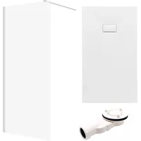 bad land SET Duschwanne 80x100 Rechteck Weiß + Walk-In Dusche 100x195 Transparentes Glas