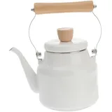 IMIKEYA Retro Wasserkocher aus Emaille 1,8l Weiß mit Holzgriff Leichter Herdwasserkocher für Herdplatte und Teezubereitung im Klassischen Design