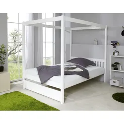Himmelbett TICAA "Lino", weiß (kiefer massiv weiß gewachst), B:148cm, Betten, in diversen Breiten, Kiefer