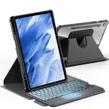 INFILAND für Samsung Galaxy Tab S9 FE/S9 Hülle mit Tastatur [Hochpräzises Touchpad], 360° Drehbar, Abnehmbarer Deutsches Beleuchtete Bluetooth Samsung Galaxy Tab S9 FE Tastatur, Schwarz