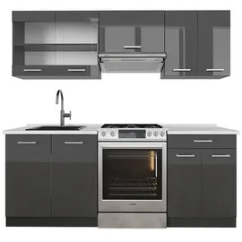 Vicco Küchenzeile R-Line 200 cm Anthrazit Hochglanz