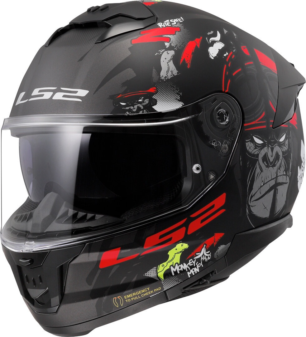 LS2 FF808 Stream II Angry Monkey Helm, zwart-rood, 3XL Voorman