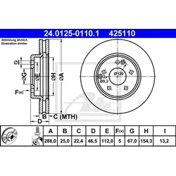 ATE Bremsscheibe vorne rechts links belüftet 288mm für MERCEDES-BENZ CHRYSLER 05098063AA 5098063AA A2104212412 1420-21149
