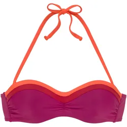 Bügel-Bandeau-Bikini-Top S.OLIVER "Yella", Damen, Gr. 38, Cup D, bunt (berry, orange), Recycling-Polyamid, kontrastfarbene Details, unifarben, Bikini-Oberteile, mit kontrastfarbenen Details